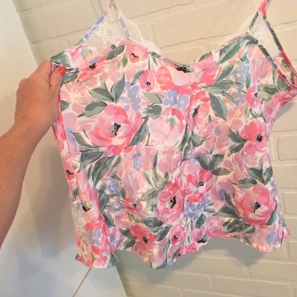 Vintage Cami Satin Silky Lace Floral print Shimmery Babydoll Fairy M - Picture 8 of 13